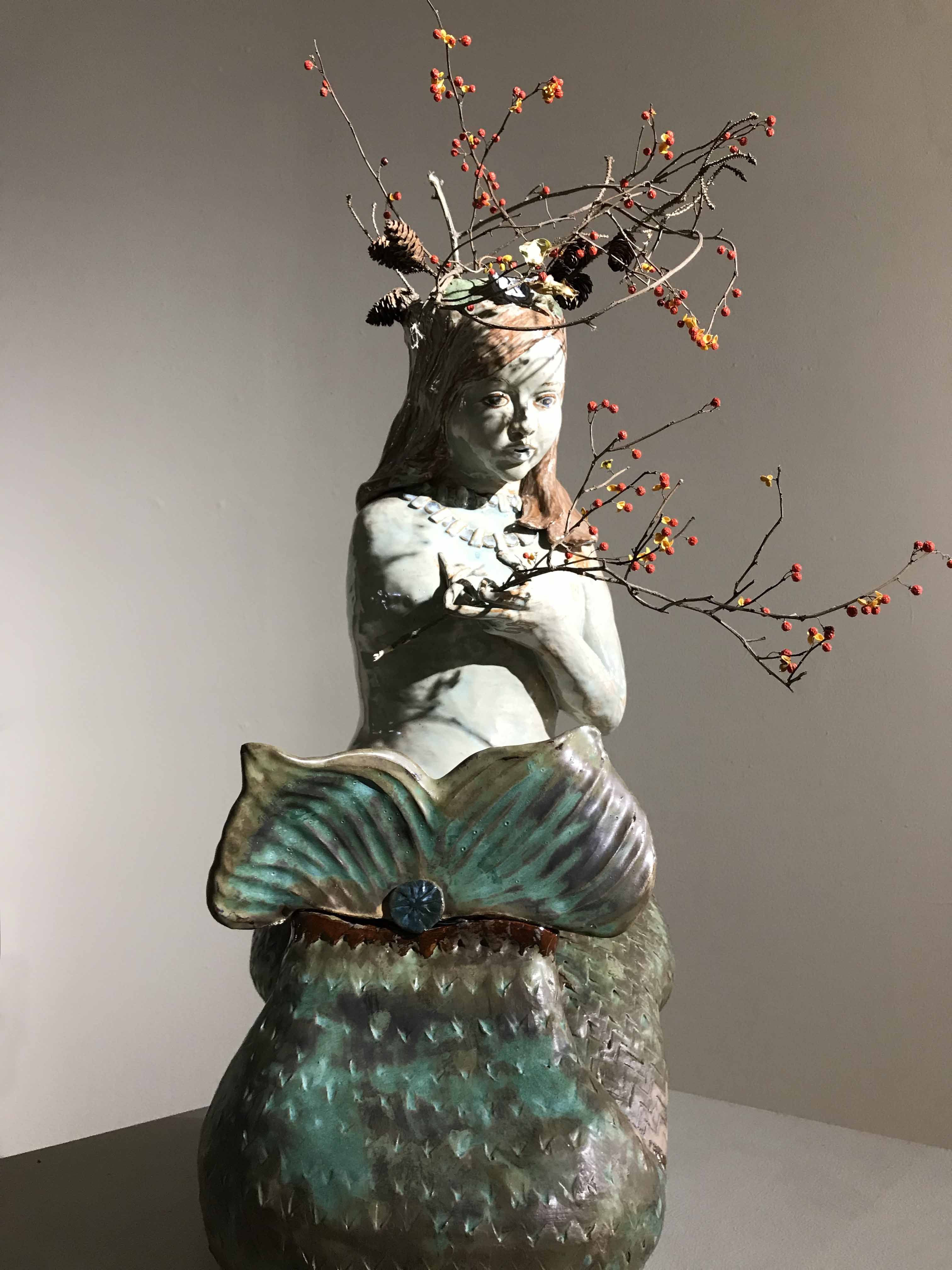 Mermaid Contemplating Land & Sea, 20"x40", stoneware, $3,000
